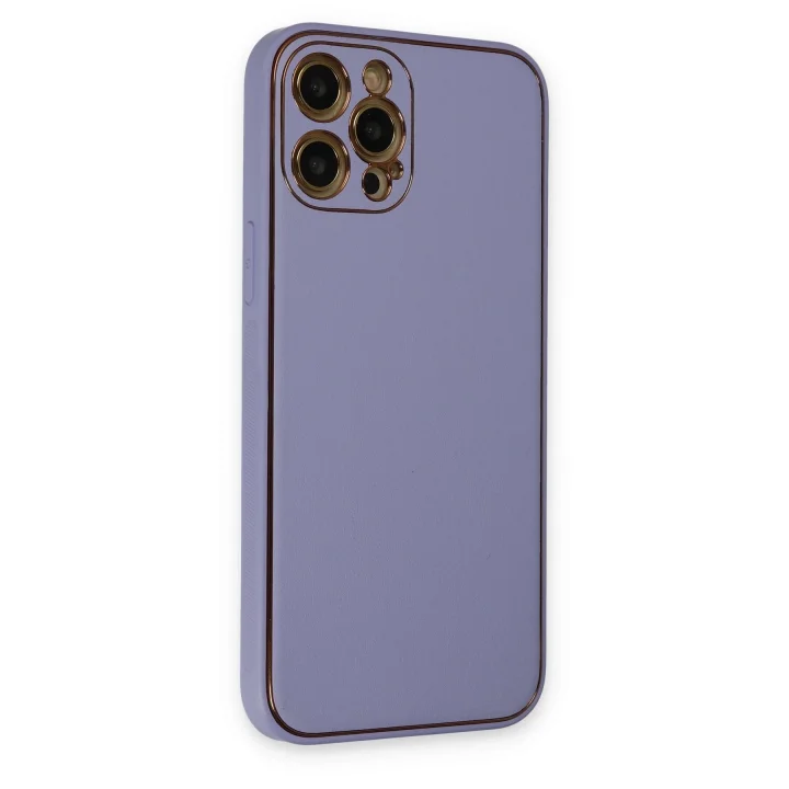 Mey İthalat®  iPhone 12 Pro Max Kılıf Coco Deri Silikon Kapak - Açık Lila