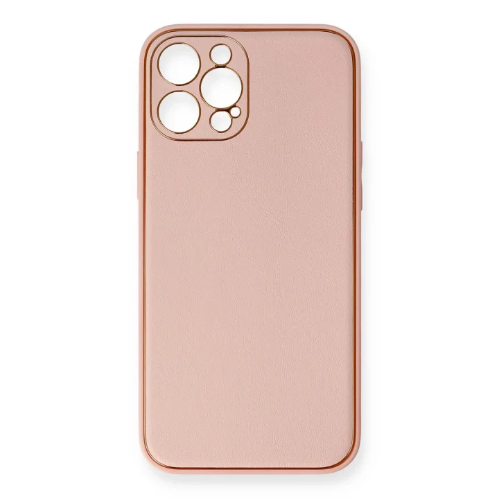 Mey İthalat®  iPhone 12 Pro Max Kılıf Coco Deri Silikon Kapak - Pembe