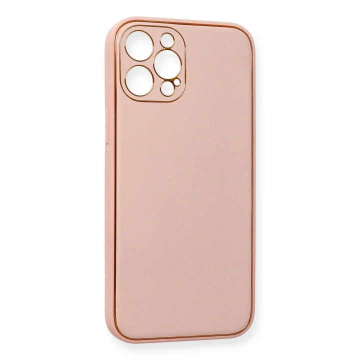 Mey İthalat®  iPhone 12 Pro Max Kılıf Coco Deri Silikon Kapak - Pembe