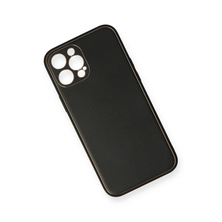 Mey İthalat®  iPhone 12 Pro Max Kılıf Coco Deri Silikon Kapak - Siyah