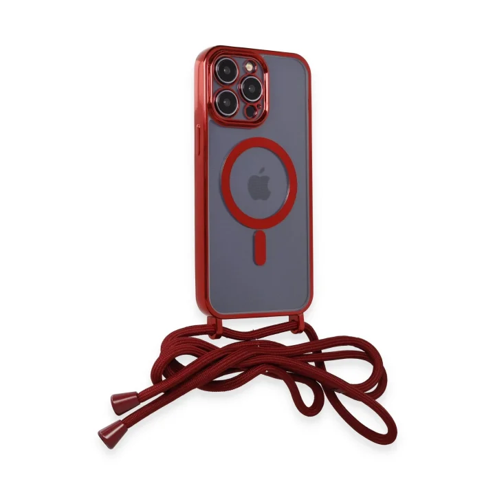 Mey İthalat®  iPhone 12 Pro Max Kılıf Divo Lazer Askılı Magsafe Kapak - Kırmızı