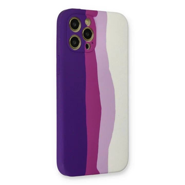 Mey İthalat®  iPhone 12 Pro Max Kılıf Ebruli Lansman Silikon - Mor-Beyaz