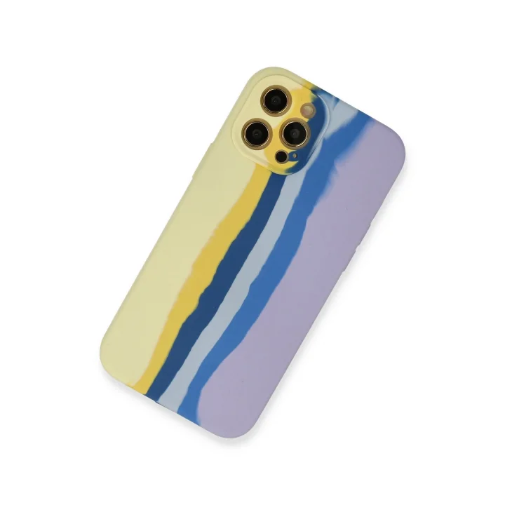 Mey İthalat®  iPhone 12 Pro Max Kılıf Ebruli Lansman Silikon - Sarı-Lila