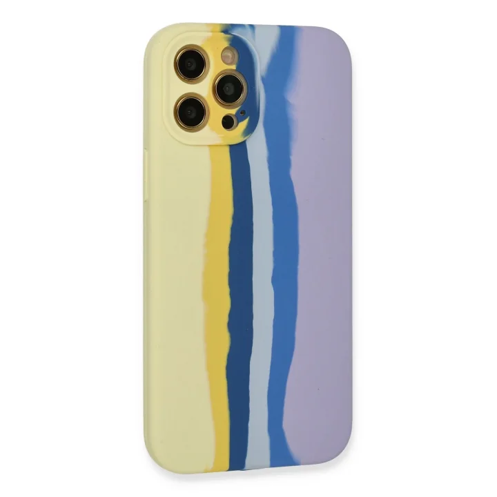 Mey İthalat®  iPhone 12 Pro Max Kılıf Ebruli Lansman Silikon - Sarı-Lila