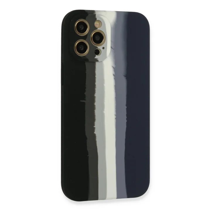 Mey İthalat®  iPhone 12 Pro Max Kılıf Ebruli Lansman Silikon - Siyah-Lacivert