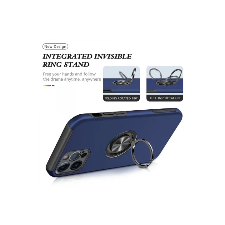 Mey İthalat®  iPhone 12 Pro Max Kılıf Elit Yüzüklü Kapak - Lacivert