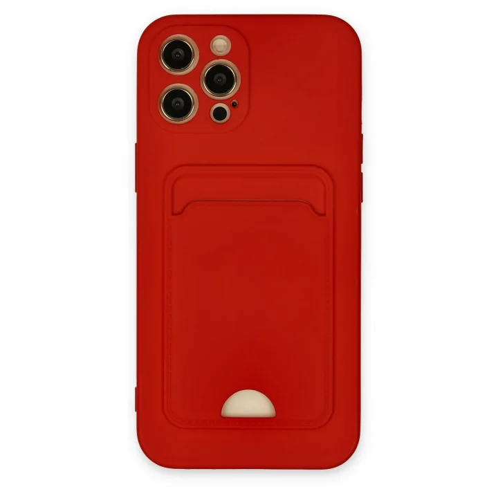 Mey İthalat®  iPhone 12 Pro Max Kılıf Kelvin Kartvizitli Silikon - Kırmızı