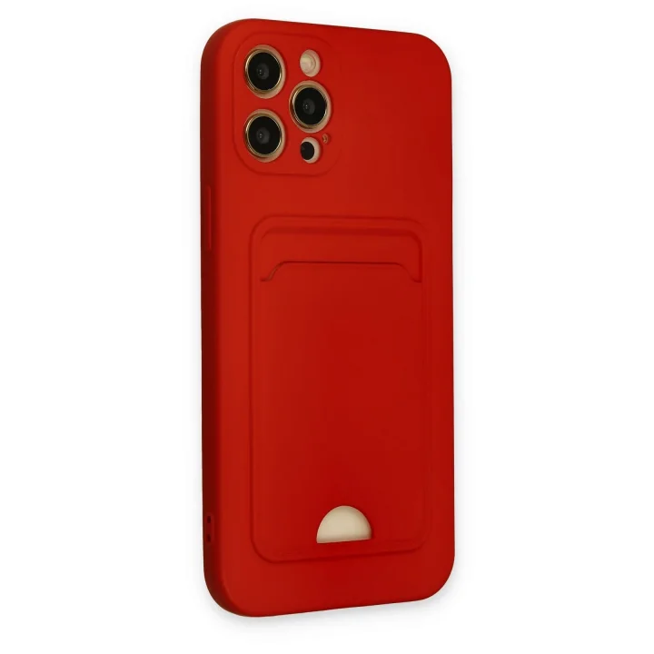 Mey İthalat®  iPhone 12 Pro Max Kılıf Kelvin Kartvizitli Silikon - Kırmızı