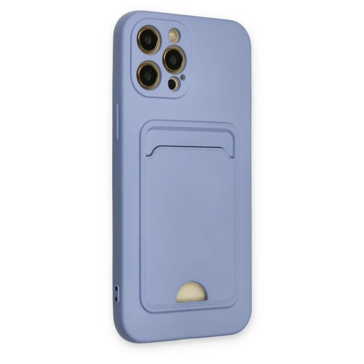 Mey İthalat®  iPhone 12 Pro Max Kılıf Kelvin Kartvizitli Silikon - Lila