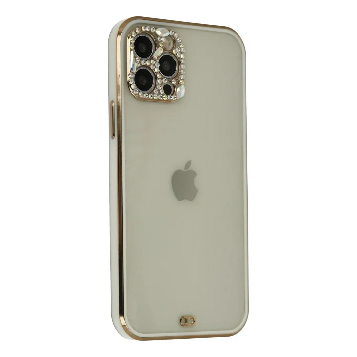 Mey İthalat®   iPhone 12 Pro Max Kılıf Liva Taşlı Silikon - Beyaz