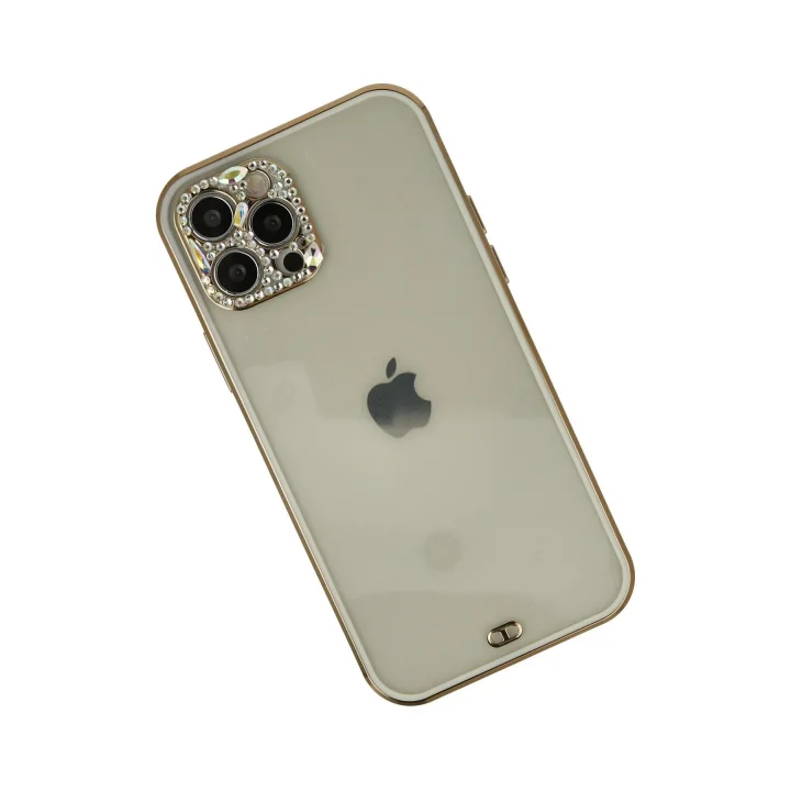 Mey İthalat®   iPhone 12 Pro Max Kılıf Liva Taşlı Silikon - Beyaz