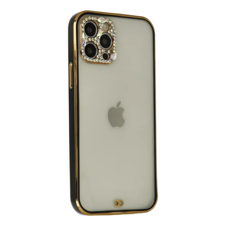 Mey İthalat®  iPhone 12 Pro Max Kılıf Liva Taşlı Silikon - Siyah