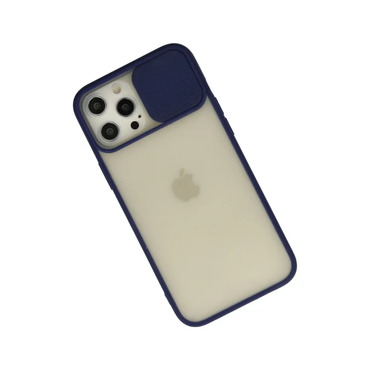 Mey İthalat®  iPhone 12 Pro Max Kılıf Palm Buzlu Kamera Sürgülü Silikon - Lacivert