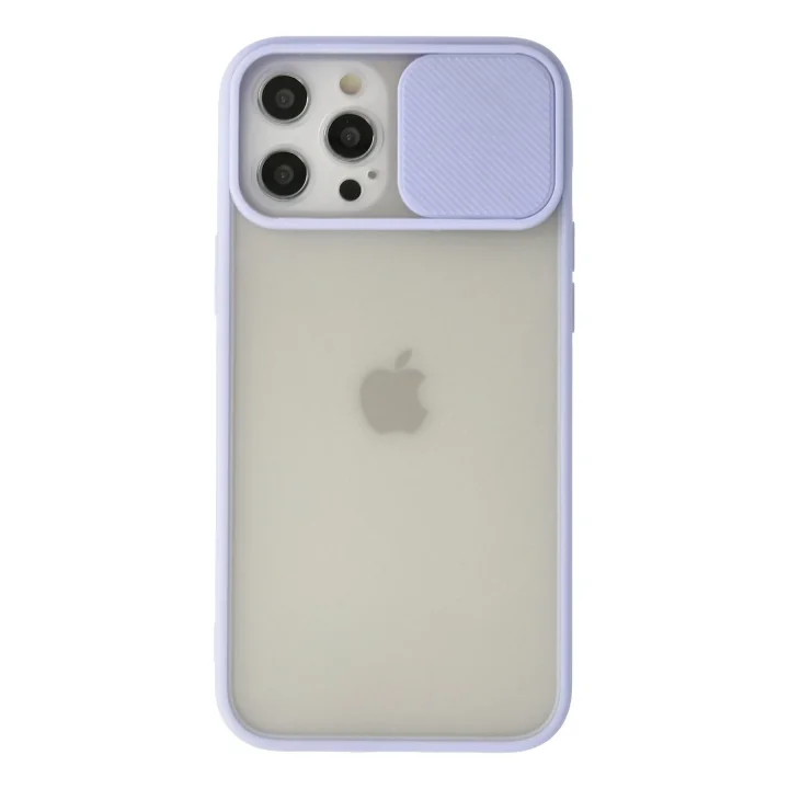 Mey İthalat®  iPhone 12 Pro Max Kılıf Palm Buzlu Kamera Sürgülü Silikon - Lila