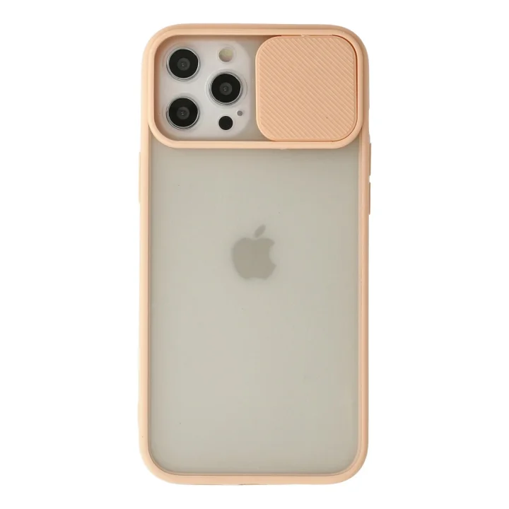 Mey İthalat®  iPhone 12 Pro Max Kılıf Palm Buzlu Kamera Sürgülü Silikon - Pembe
