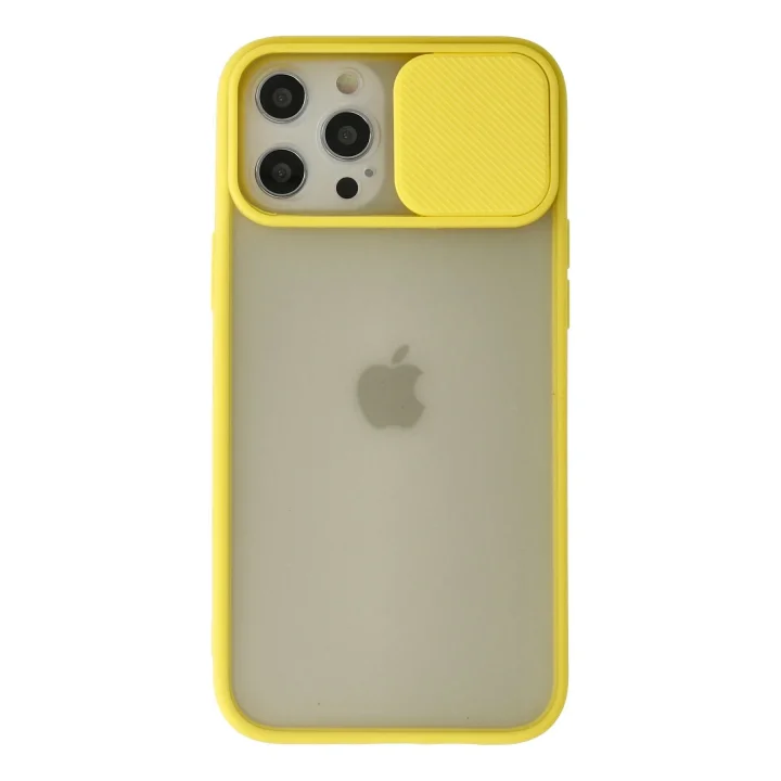 Mey İthalat®  iPhone 12 Pro Max Kılıf Palm Buzlu Kamera Sürgülü Silikon - Sarı