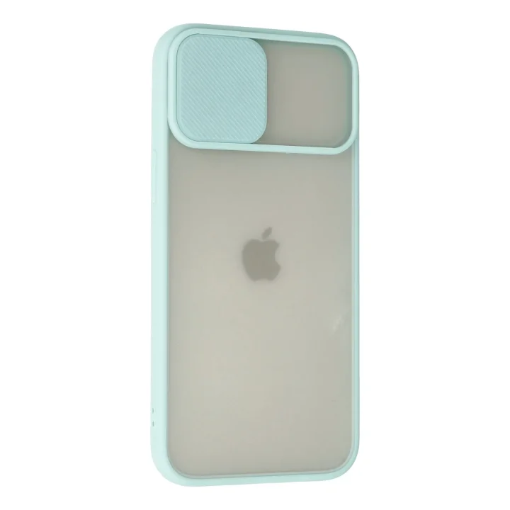 Mey İthalat®  iPhone 12 Pro Max Kılıf Palm Buzlu Kamera Sürgülü Silikon - Turkuaz