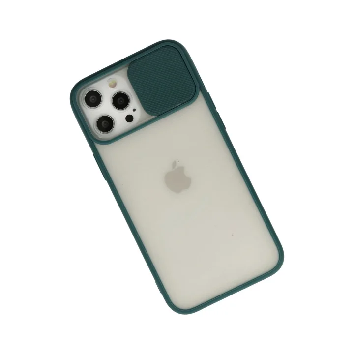 Mey İthalat®  iPhone 12 Pro Max Kılıf Palm Buzlu Kamera Sürgülü Silikon - Yeşil