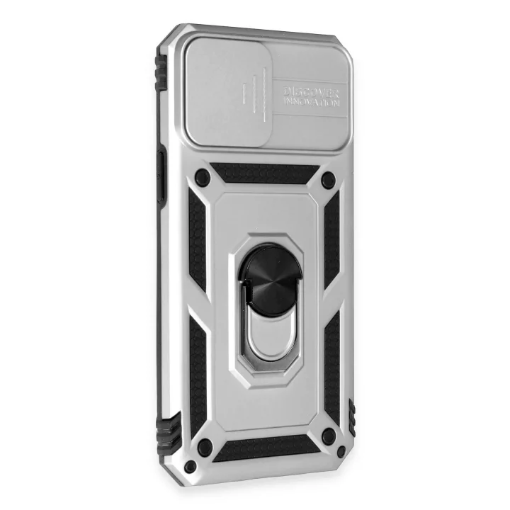 Mey İthalat®  iPhone 12 Pro Max Kılıf Pars Lens Yüzüklü Silikon - Gümüş