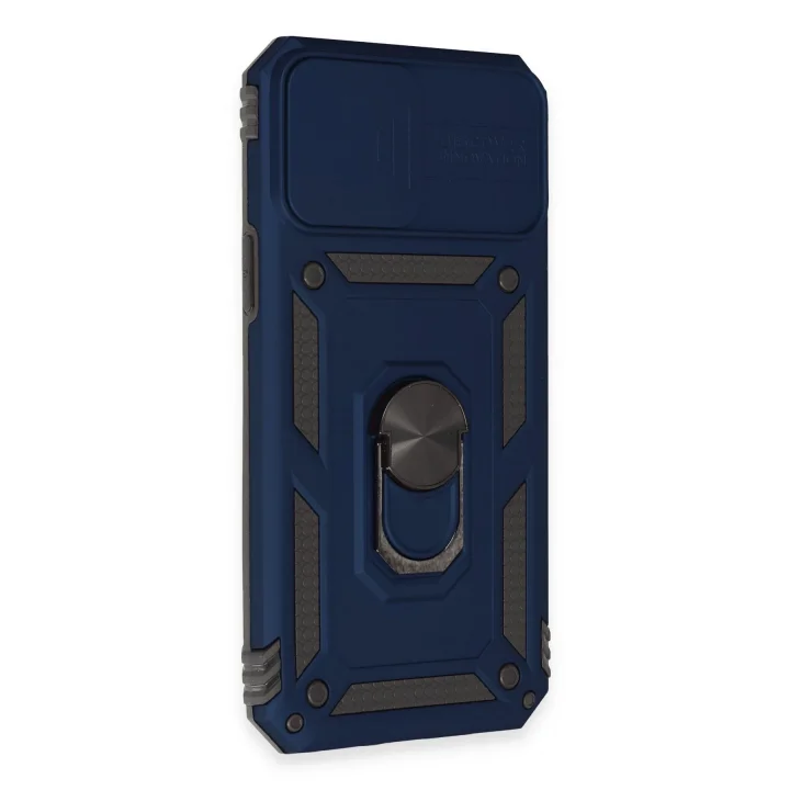 Mey İthalat®  iPhone 12 Pro Max Kılıf Pars Lens Yüzüklü Silikon - Lacivert