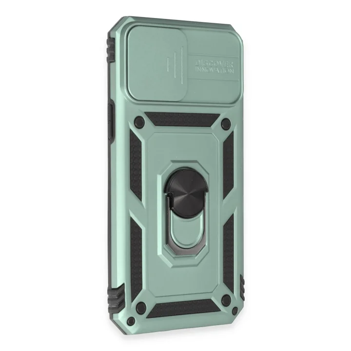 Mey İthalat®  iPhone 12 Pro Max Kılıf Pars Lens Yüzüklü Silikon - Yeşil