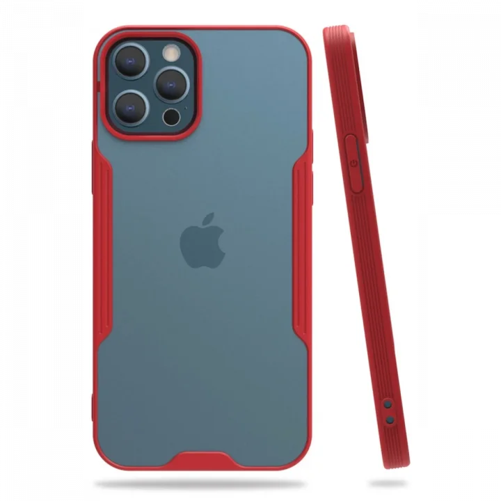 Mey İthalat®   iPhone 12 Pro Max Kılıf Platin Silikon - Kırmızı