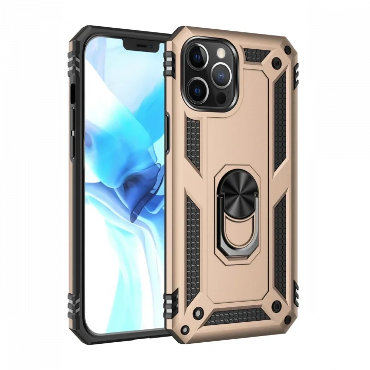 Mey İthalat®  iPhone 12 Pro Max Kılıf Sofya Yüzüklü Silikon Kapak - Gold