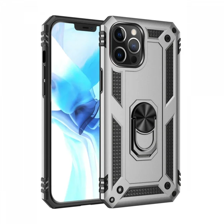 Mey İthalat®  iPhone 12 Pro Max Kılıf Sofya Yüzüklü Silikon Kapak - Gümüş