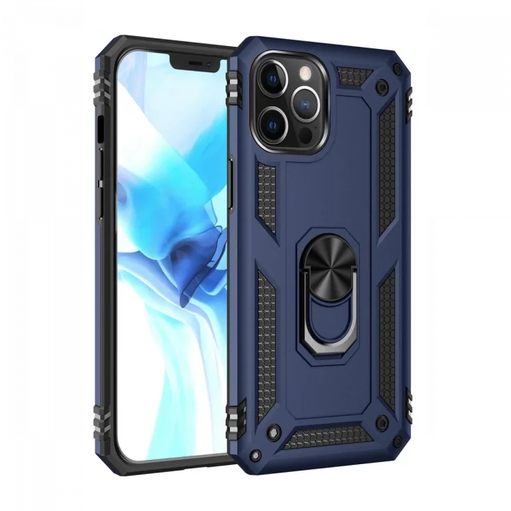 Mey İthalat®  iPhone 12 Pro Max Kılıf Sofya Yüzüklü Silikon Kapak - Lacivert