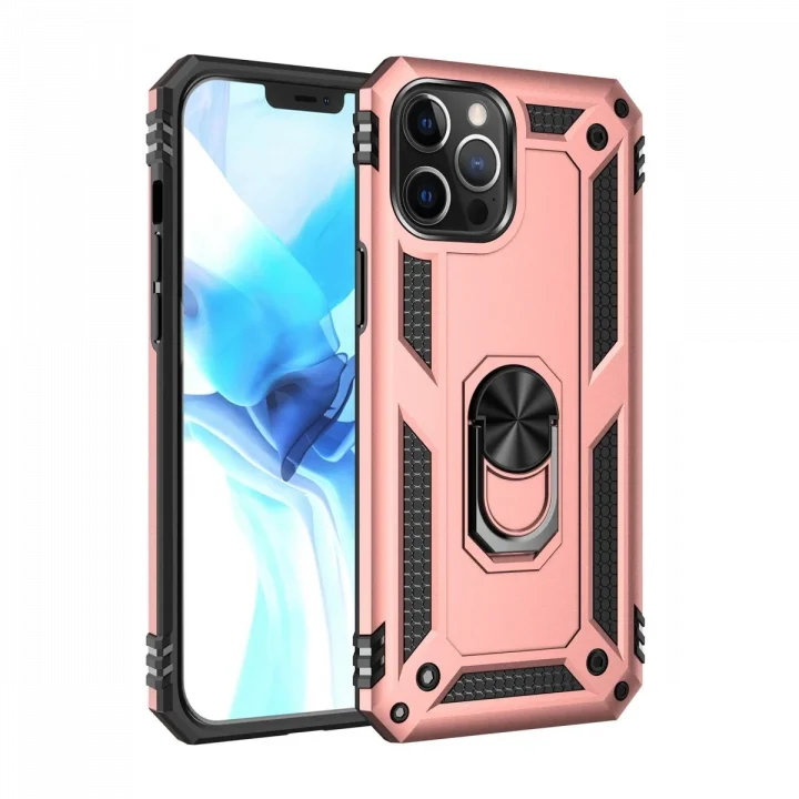 Mey İthalat®  iPhone 12 Pro Max Kılıf Sofya Yüzüklü Silikon Kapak - Rose