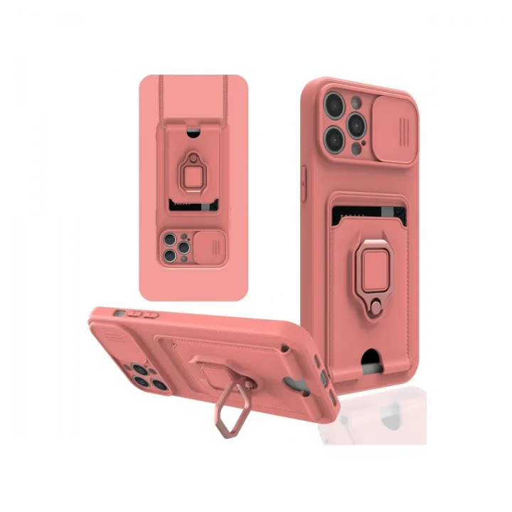 Mey İthalat®   iPhone 12 Pro Max Kılıf Zuma Kartvizitli Yüzüklü Silikon - Pembe