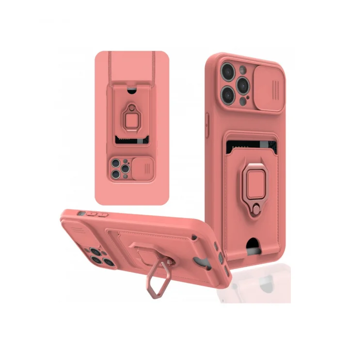 Mey İthalat®   iPhone 12 Pro Max Kılıf Zuma Kartvizitli Yüzüklü Silikon - Pembe
