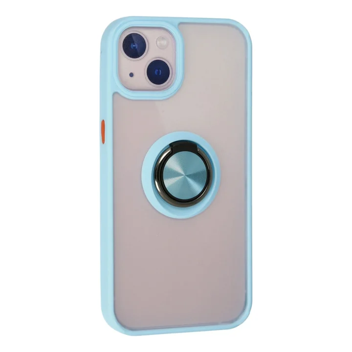 Mey İthalat®  iPhone 13 Kılıf Montreal Yüzüklü Silikon Kapak - Buz Mavi