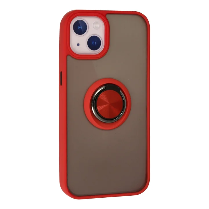 Mey İthalat®  iPhone 13 Kılıf Montreal Yüzüklü Silikon Kapak - Kırmızı