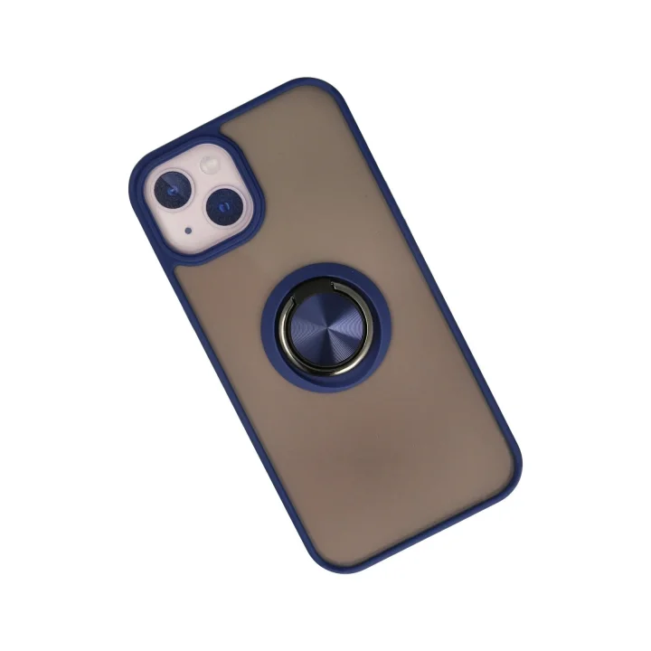 Mey İthalat®  iPhone 13 Kılıf Montreal Yüzüklü Silikon Kapak - Lacivert