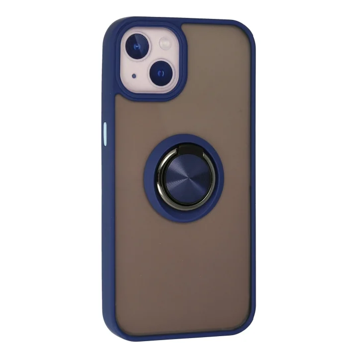 Mey İthalat®  iPhone 13 Kılıf Montreal Yüzüklü Silikon Kapak - Lacivert