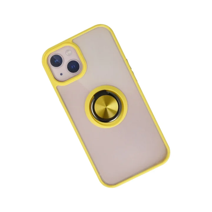 Mey İthalat®  iPhone 13 Kılıf Montreal Yüzüklü Silikon Kapak - Sarı