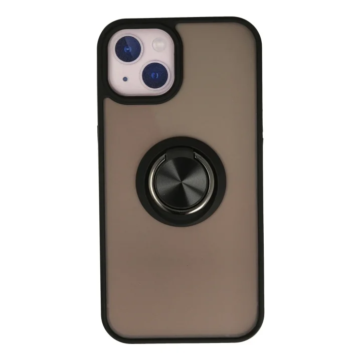 Mey İthalat®  iPhone 13 Kılıf Montreal Yüzüklü Silikon Kapak - Siyah