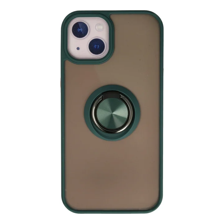 Mey İthalat®  iPhone 13 Kılıf Montreal Yüzüklü Silikon Kapak - Yeşil