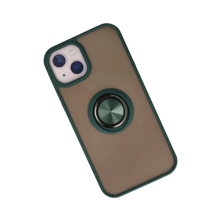 Mey İthalat®  iPhone 13 Kılıf Montreal Yüzüklü Silikon Kapak - Yeşil