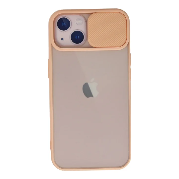 Mey İthalat®  iPhone 13 Kılıf Palm Buzlu Kamera Sürgülü Silikon - Pembe