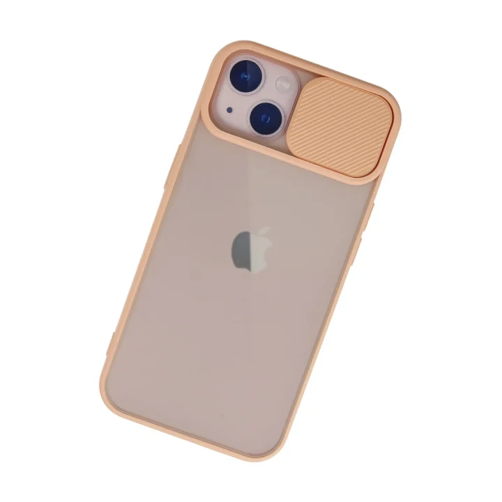 Mey İthalat®  iPhone 13 Kılıf Palm Buzlu Kamera Sürgülü Silikon - Pembe