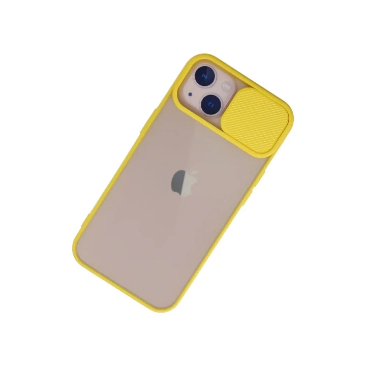 Mey İthalat®  iPhone 13 Kılıf Palm Buzlu Kamera Sürgülü Silikon - Sarı