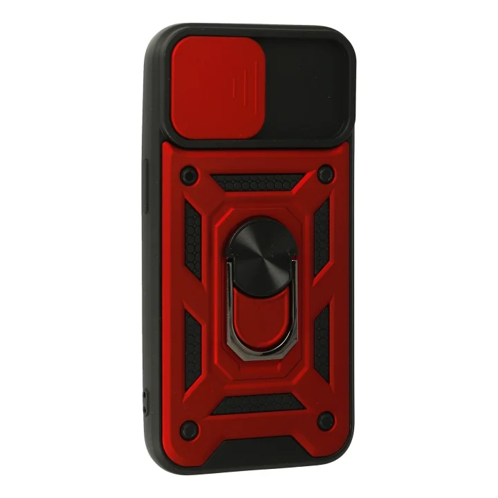 Mey İthalat®  iPhone 13 Kılıf Pars Lens Yüzüklü Silikon - Kırmızı