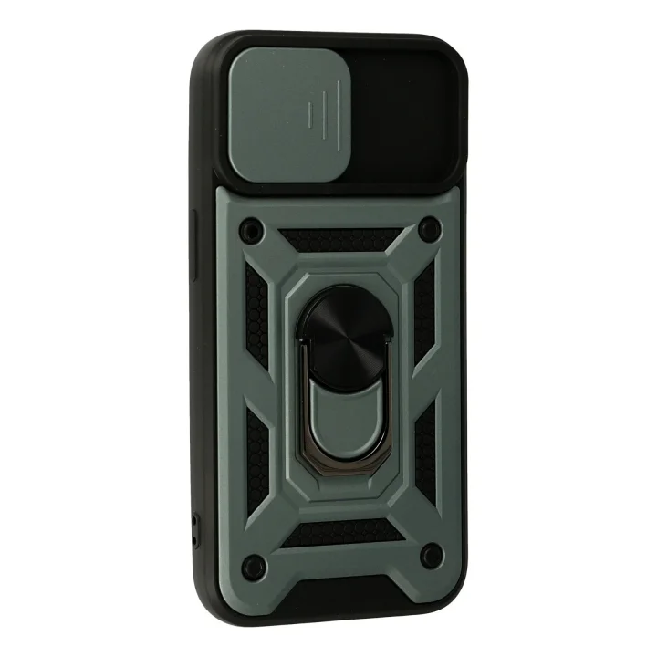 Mey İthalat®  iPhone 13 Kılıf Pars Lens Yüzüklü Silikon - Yeşil