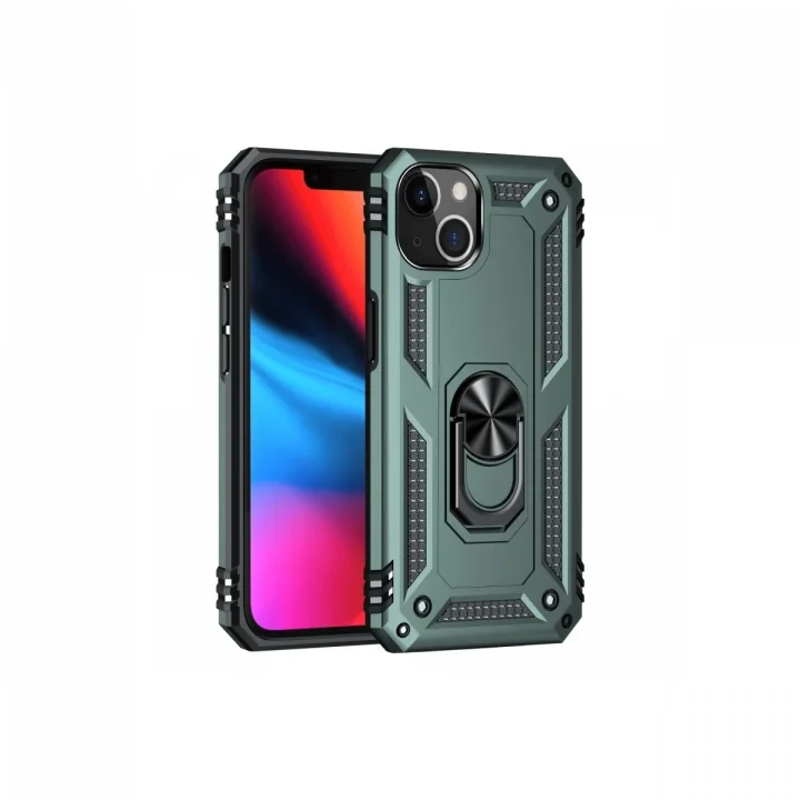 Mey İthalat®  iPhone 13 Kılıf Sofya Yüzüklü Silikon Kapak - Yeşil