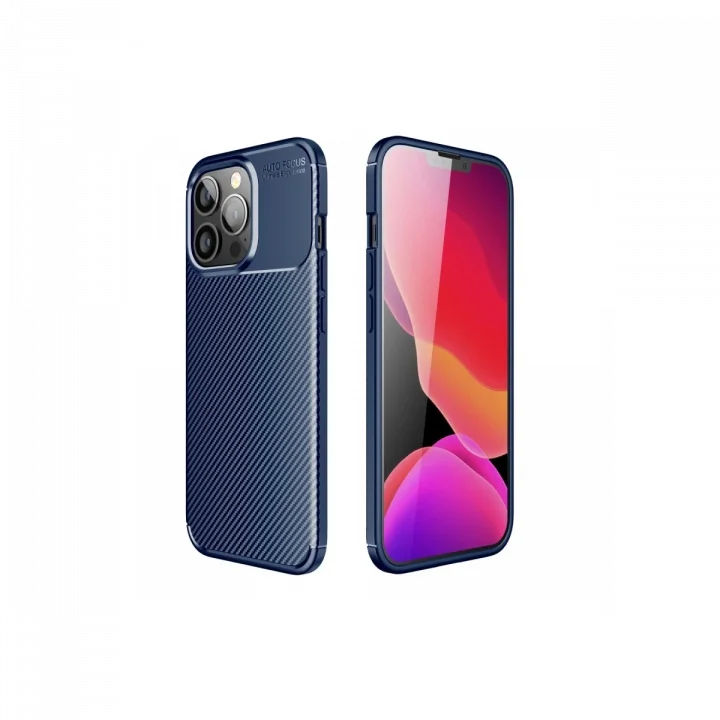 Mey İthalat®  iPhone 13 Pro Kılıf Auto Focus Karbon Kapak - Lacivert