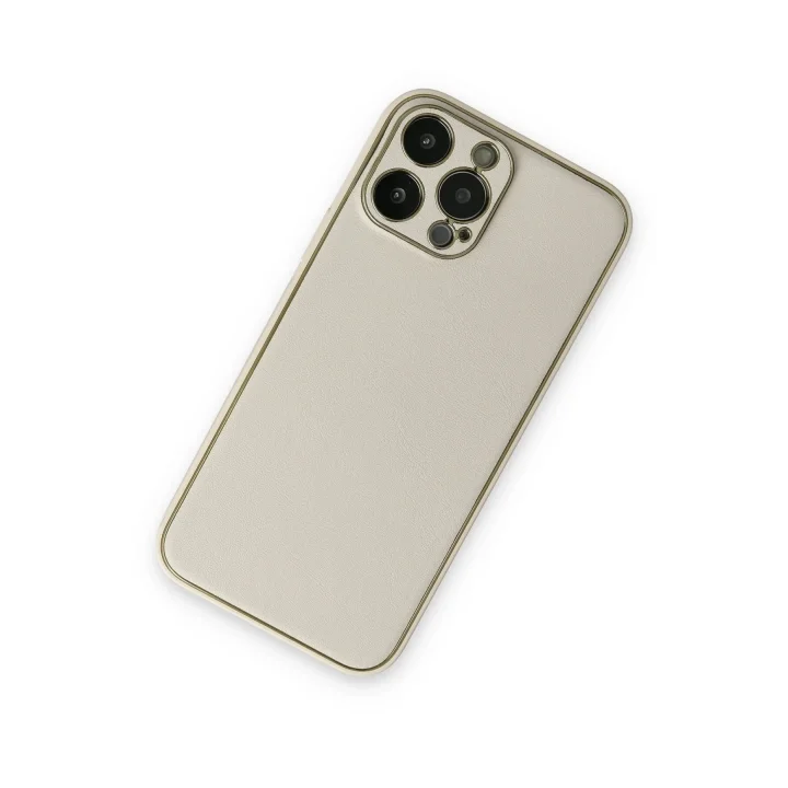 Mey İthalat®   iPhone 13 Pro Kılıf Coco Deri Silikon Kapak - Beyaz