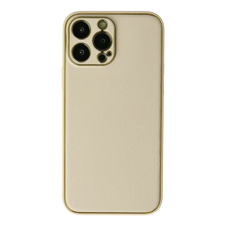 Mey İthalat®   iPhone 13 Pro Kılıf Coco Deri Silikon Kapak - Gold