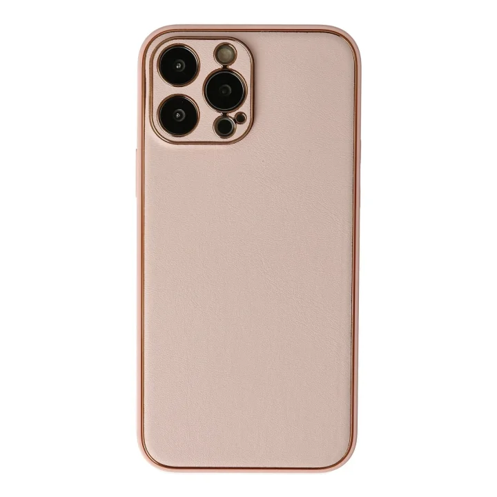 Mey İthalat®   iPhone 13 Pro Kılıf Coco Deri Silikon Kapak - Pudra